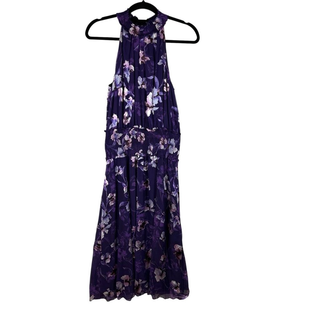 NWT White House Black Market Iris Bouquet Floral Burnout Smock-Neck Midi Dress 6